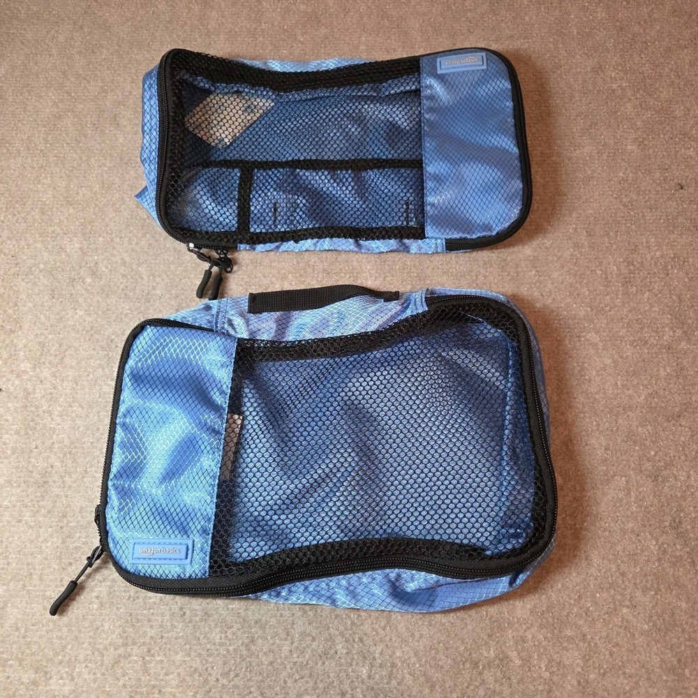Amazon Basics 2 Piece Packing Cube Set Blue Ripstop Nylon Travel Organizers